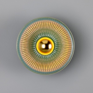 Eclipse Coloured Brass and Holophane Glass Dish Wall Light
